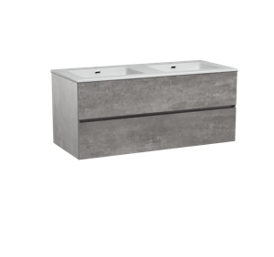 Storke Edge zwevend badmeubel 120 x 52 cm beton donkergrijs met Diva dubbele wastafel in glanzend composiet marmer