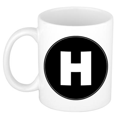 Koffie mok met de letter H - beker - zwart - eerste letter van een voornaam - wit - 300 ml