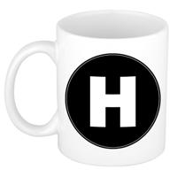 Koffie mok met de letter H - beker - zwart - eerste letter van een voornaam - wit - 300 ml