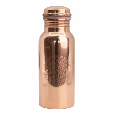 Spiru Koperen Waterfles Flower of Life Geëtst - 500 ml