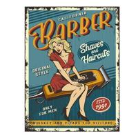 Clayre & Eef Tekstbord 25x33 cm Blauw Ijzer Barber Wandbord