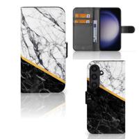 Samsung Galaxy S24 | Bookcase | Marmer Wit Zwart - Origineel Cadeau Man