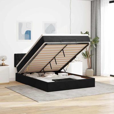 Ottoman bed met matras en LED's 140x190cm fluweel zwart