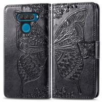Butterfly Love bloemen reliëf horizontale Flip lederen case voor LG q60 met houder & kaartsleuven & portemonnee & Lanyard (zwart)