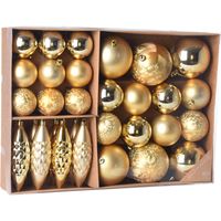 Kerstballen/ornamenten pakket 31x gouden kunststof kerstballen mix - thumbnail