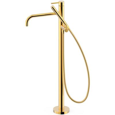 Vrijstaande badkraan Tres Study Exclusive | Hoogte uitloop 67.4 cm | Draaibare uitloop | Mengkraan | Rond | 24k Goud glans