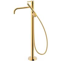 Vrijstaande badkraan Tres Study Exclusive | Hoogte uitloop 67.4 cm | Draaibare uitloop | Mengkraan | Rond | 24k Goud glans