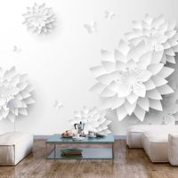 Fotobehang - Oriëntaalse witte bloemen, premium print vliesbehang - thumbnail