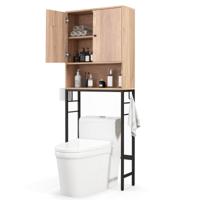 Opbergkast Boven het Toilet Vrijstaand met 2 Deuren Verstelbare Plank Verstelbare Onderbalk 2 Zijhaken voor Badkamer Wasruimte