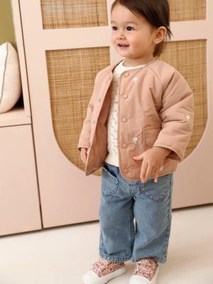 Geborduurde gewatteerde jas voor babymeisjes pecannoot