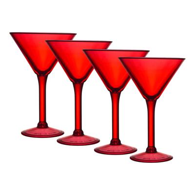 Home Deco Factory Cocktailglas - 4x - rood - kunststof - 24 cl - martini glas