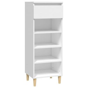 The Living Store Schoenenrek - Compact - Wit - 40 x 36 x 105 cm - Bewerkt hout en eucalyptushout