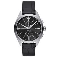 Emporio Armani AR11542 Horloge Claudio Chrono staal-pro-planet leder zilverkleurig-zwart 43 mm - thumbnail
