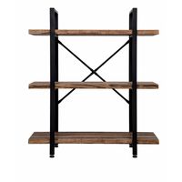 Wandkast Stoer metaal hout industrieel design open boekenkast 101 cm hoog zwart - thumbnail