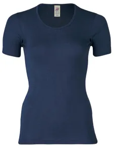 Dames T-Shirt Zijde Wol Engel Natur, Kleur Navy blauw, Maat 46/48 - Extra Large