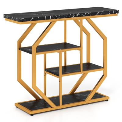 100 cm Console Tafel 4-Traps Moderne Haltafel met Opbergruimte & Kunstmarmeren Tafelblad