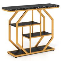 100 cm Console Tafel 4-Traps Moderne Haltafel met Opbergruimte & Kunstmarmeren Tafelblad