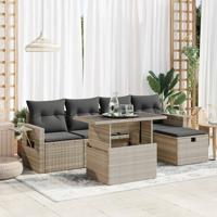6-delige Loungeset met kussens poly rattan lichtgrijs