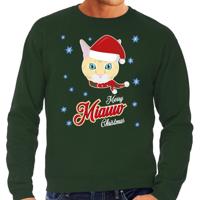 Foute Kersttrui - sweater - Merry Miauw Christmas - kat / poes - groen - voor heren - kerstkleding