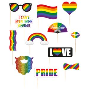 Foto prop set - gay pride - 12-delig - regenboog/rainbow vlag - LHBTI/LGBTQ photo booth accessoires