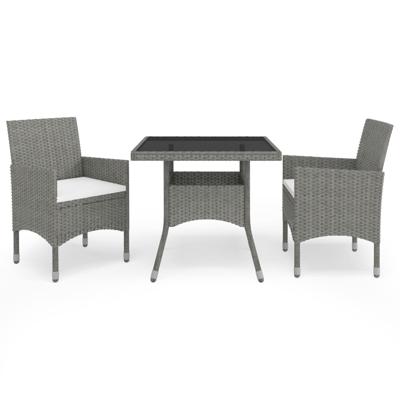 3-delige Tuinset poly rattan en glas grijs