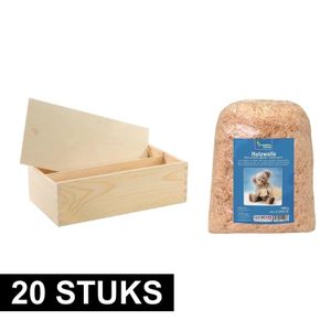 20x Houten wijnkist/verpakking met schuifdeksel/1000 gr. houtwol   -