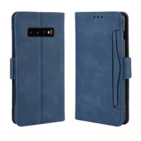 Portemonnee stijl huid gevoel kalf patroon lederen draagtas voor Galaxy S10 PLUS, met aparte kaartsleuf (blauw)