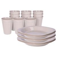 Verjaardag/kinder/camping borden/beker set - 24x stuks - beige - kunststof - onbreekbaar