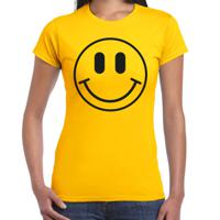 Verkleed T-shirt voor dames - smiley - geel - carnaval - foute party - feestkleding - thumbnail