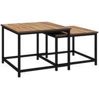 HOMCOM Set van 2 bijzettafels, industrieel design, zwart stalen frame, tafelblad met houteffect