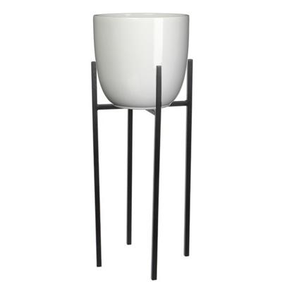 Mica Decorations Bloempot met verhoger - D25 x H23 cm - pot wit - verhoger zwart/metaal H55 cm