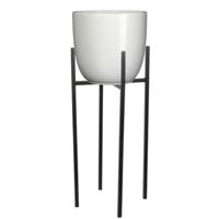 Mica Decorations Bloempot met verhoger - D25 x H23 cm - pot wit - verhoger zwart/metaal H55 cm