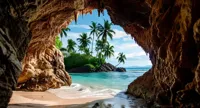 Alexsar Art Tuinschilderij cave beach 130x70cm
