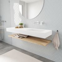 Mondiaz Alan badmeubel 150 cm planchet washed oak vrijhangend wastafel rechts zonder kraangat wit
