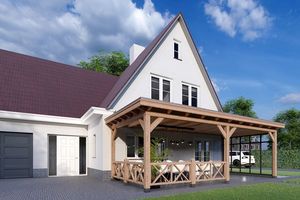 Aanbouwveranda Lucca 790x390 cm - Plat dak - Combinatie 1- - Onbehandeld lariks Douglas hout- Trendhout