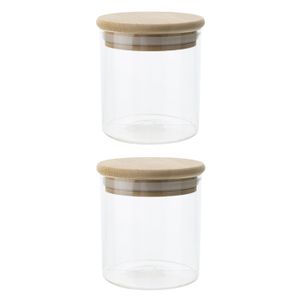 Set van 2x stuks voorraadpotten/bewaarpotten 330 ml glas met houten deksel