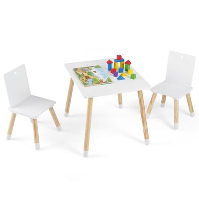 3-Delige Kindermeubelset Houten Kindertafel en 2 Stoelen Kinderactiviteitentafel Wit