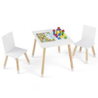 3-Delige Kindermeubelset Houten Kindertafel en 2 Stoelen Kinderactiviteitentafel Wit