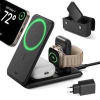15W 3-in-1 Travel Wireless Charging Set (Bag Included) - Black - EU Plug