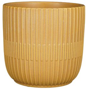 Plantenpot/bloempot keramiek mat okergeel stripes patroon - D19/H18 cm