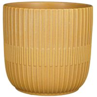 Plantenpot/bloempot keramiek mat okergeel stripes patroon - D19/H18 cm