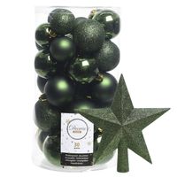 Decoris kerstballen 30x stuks - donkergroen 4/5/6 cm kunststof mat/glans/glitter mix en piek - Kerstbal