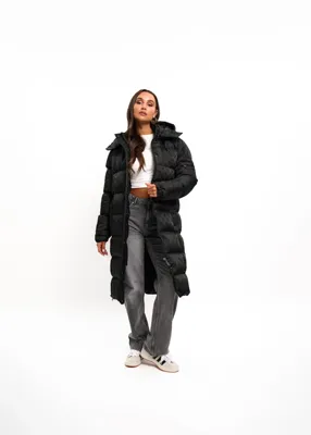 Malelions Monogram Long Puffer Winterjas Dames Zwart - Maat S - Kleur: Zwart | Soccerfanshop