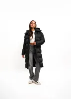 Malelions Monogram Long Puffer Winterjas Dames Zwart - Maat S - Kleur: Zwart | Soccerfanshop