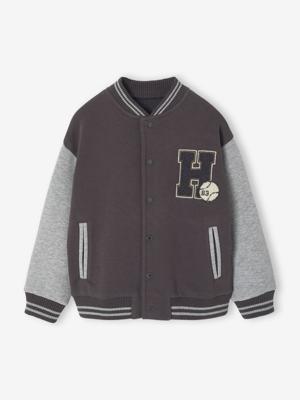 Teddy-sweatshirt in fleece voor jongens met lusbadge. antraciet