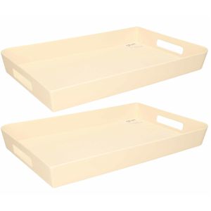 2x stuks dienbladen/serveerbladen rechthoekig 45 x 30 cm creme wit met handvaten