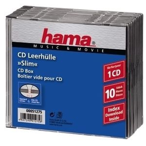 Hama 00051275 CD-hoes slim 1 CD/DVD/Blu-Ray Transparant, Zwart Polystereen 10 stuk(s)