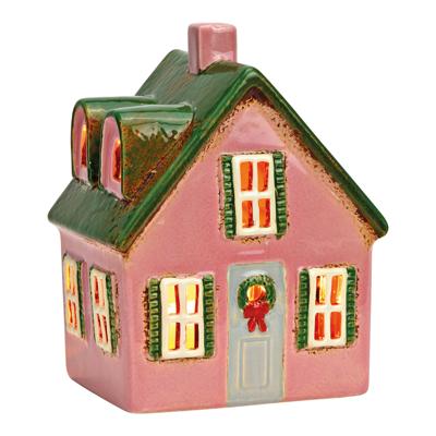 Lichthuis van aardewerk, roze/groen (B/H/D) 13x17x10cm