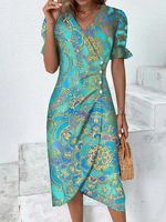 Ethnic V Neck Elegant Dress - thumbnail