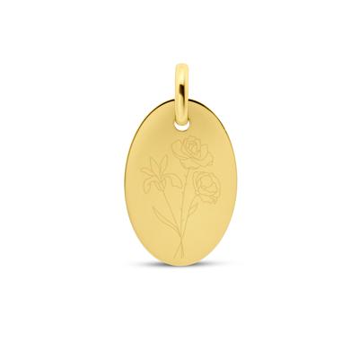 Gepersonaliseerde geboortebloem boeket losse hanger ovaal - 14K GOUD - Goud